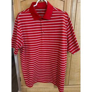 Nike Golf Mens Red & White Striped Dri-Fit Polo Shirt Size L 23w x 29L